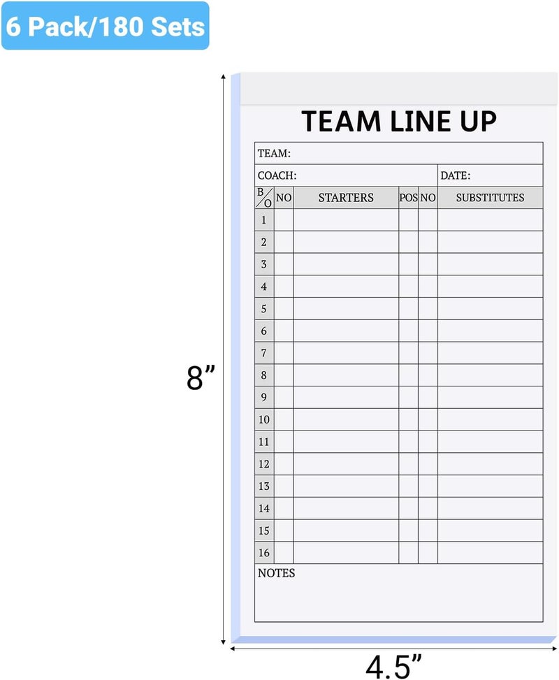 suituts 180 Sets Baseball/Softball Lineup Cards, 4 Part Carbonless, 16 Player Roster Line up Sheets for Coaches, Team, Sports (6 Pads, 4.5 x 8 Inch - Image 2